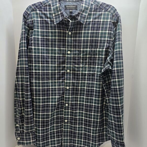 Banana Republic Standard Fit Medium Blue/green Check Soft Wash - Picture 1 of 6